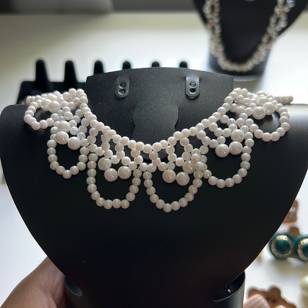 Handcrafted White Pearl Beaded Necklace Choker